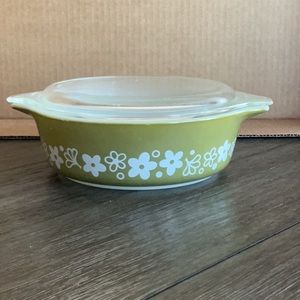 Vintage 1 Pint PYREX Spring Blossom 471 Crazy Daisy Mid Century Green 500ml
